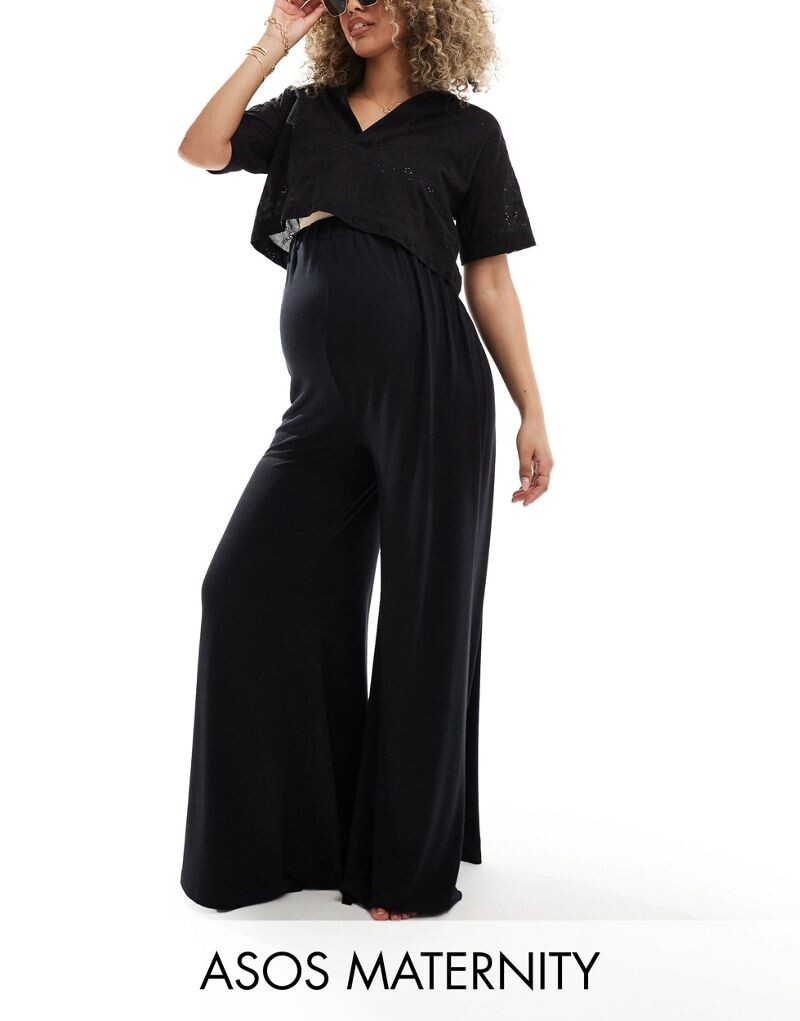 

Черные пляжные брюки-палаццо из джерси ASOS DESIGN Maternity