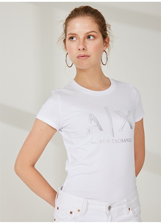 

Белая женская футболка с принтом Armani Exchange, Белый