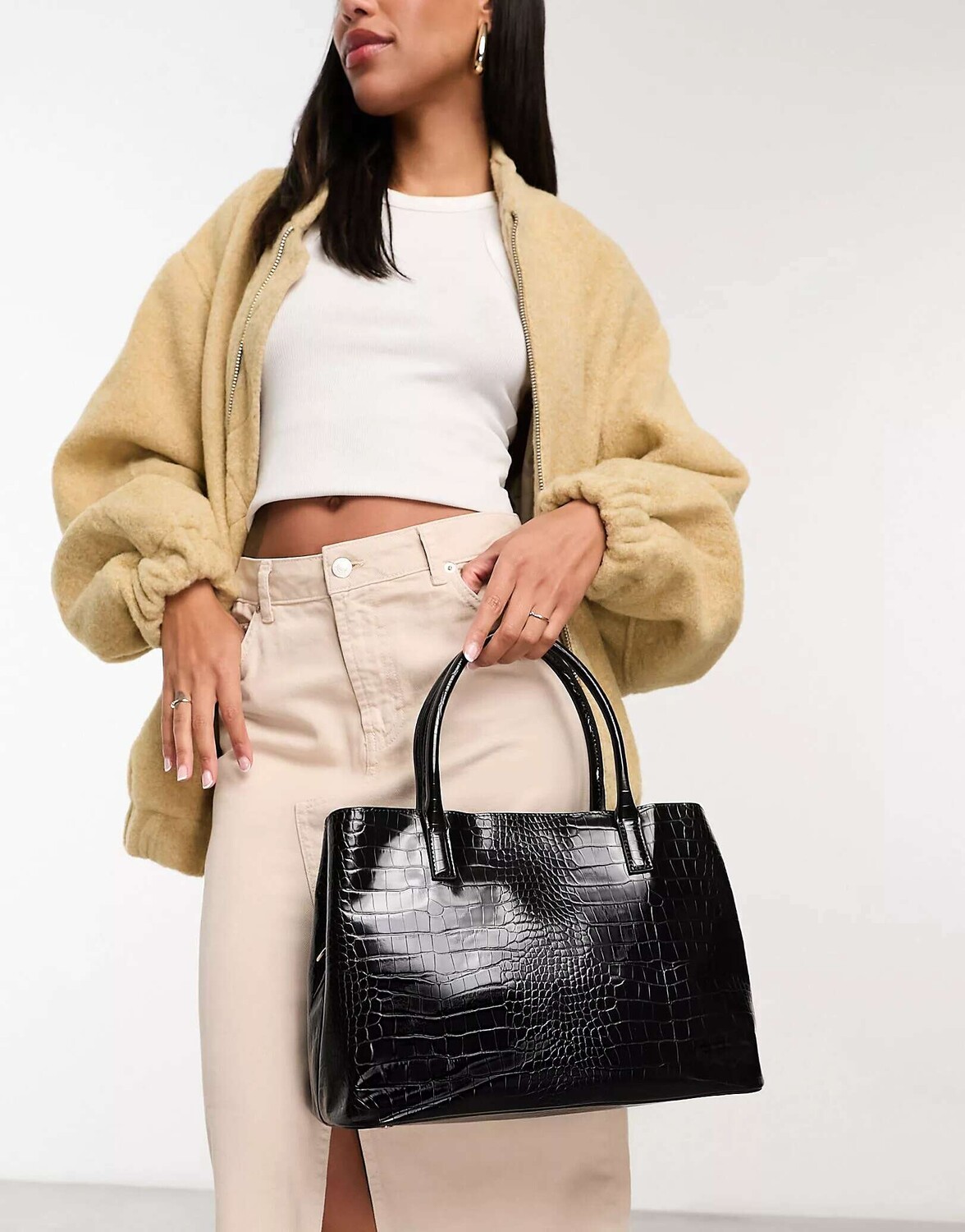 

Сумка-тоут из кожи крокодила ASOS с внутренним отделением и съемным ремнем через плечо