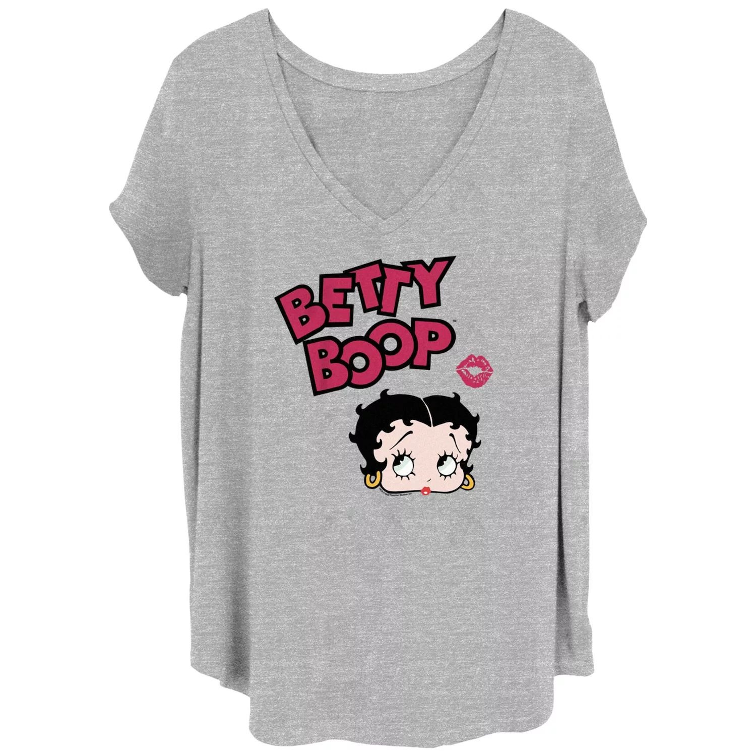 

Футболка больших размеров для юниоров Betty Boop с логотипом Kiss Mark и V-образным вырезом с рисунком Licensed Character