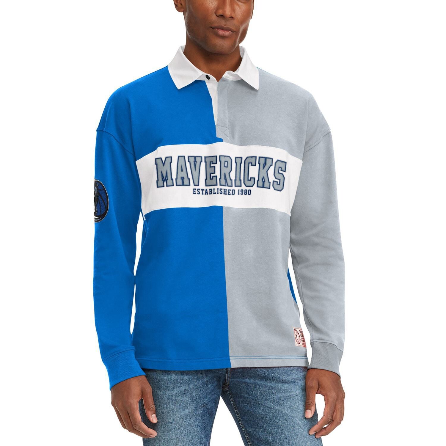 

Мужская футболка Tommy Jeans Royal/серая Dallas Mavericks Ronnie Rugby с длинным рукавом