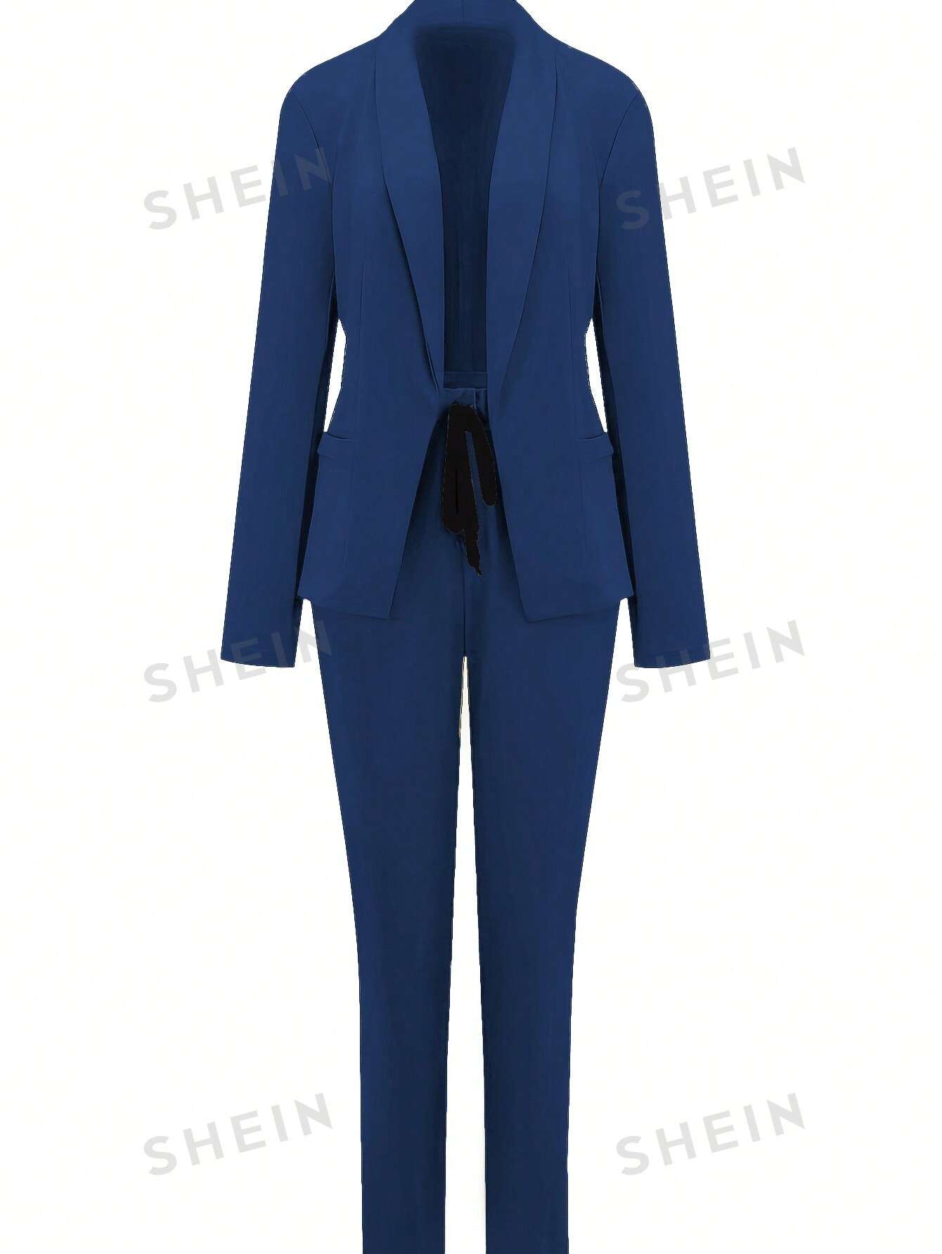 Женский однотонный пиджак с длинными рукавами и брюки с шалевым воротником, королевский синий