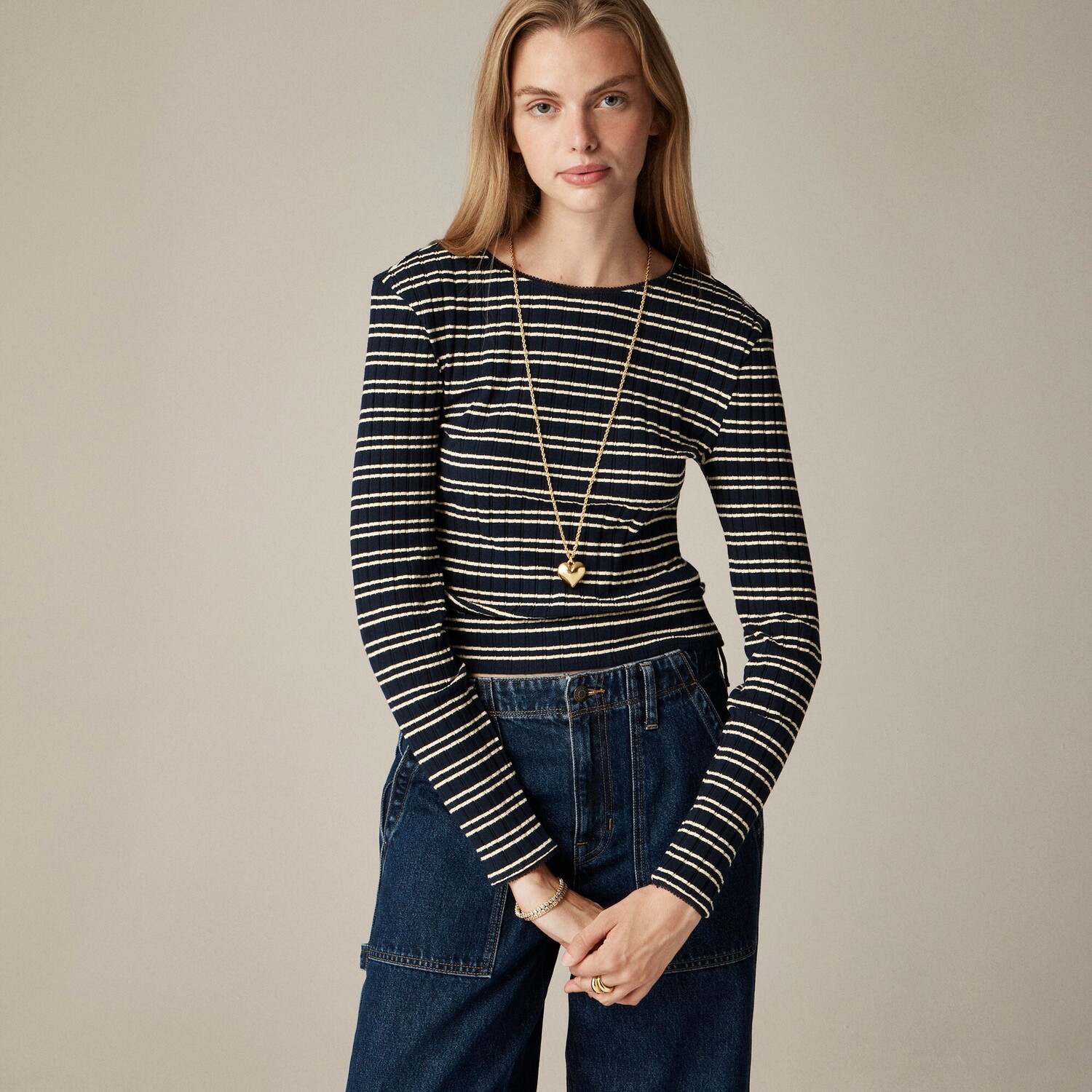 

Футболка с длинными рукавами и ажурным узором в полоску J.Crew, синий