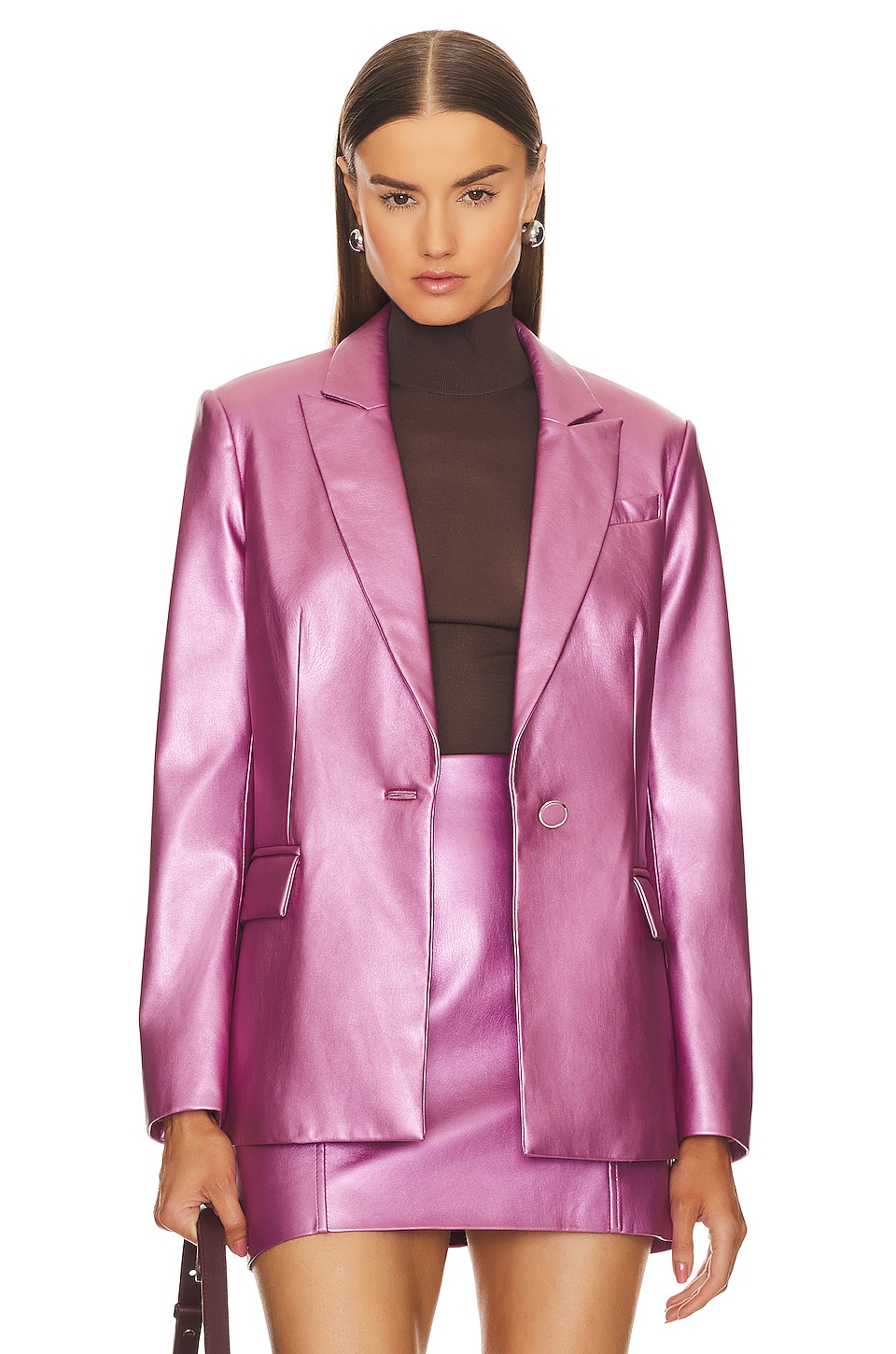 цена Блейзер MILLY Alexa Crinkled Faux Leather, розовый