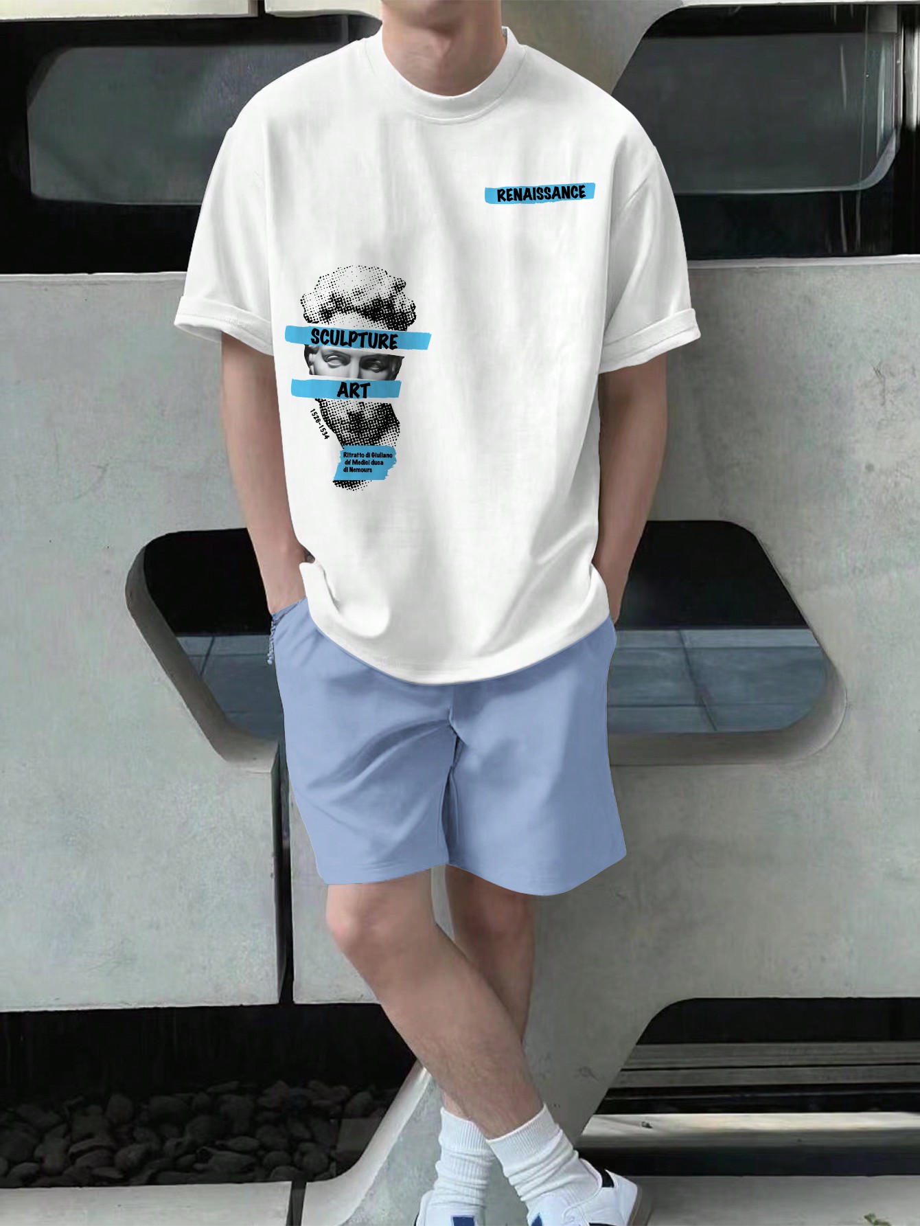 Мужской комплект из футболки и шорт с принтом персонажей и букв, белый