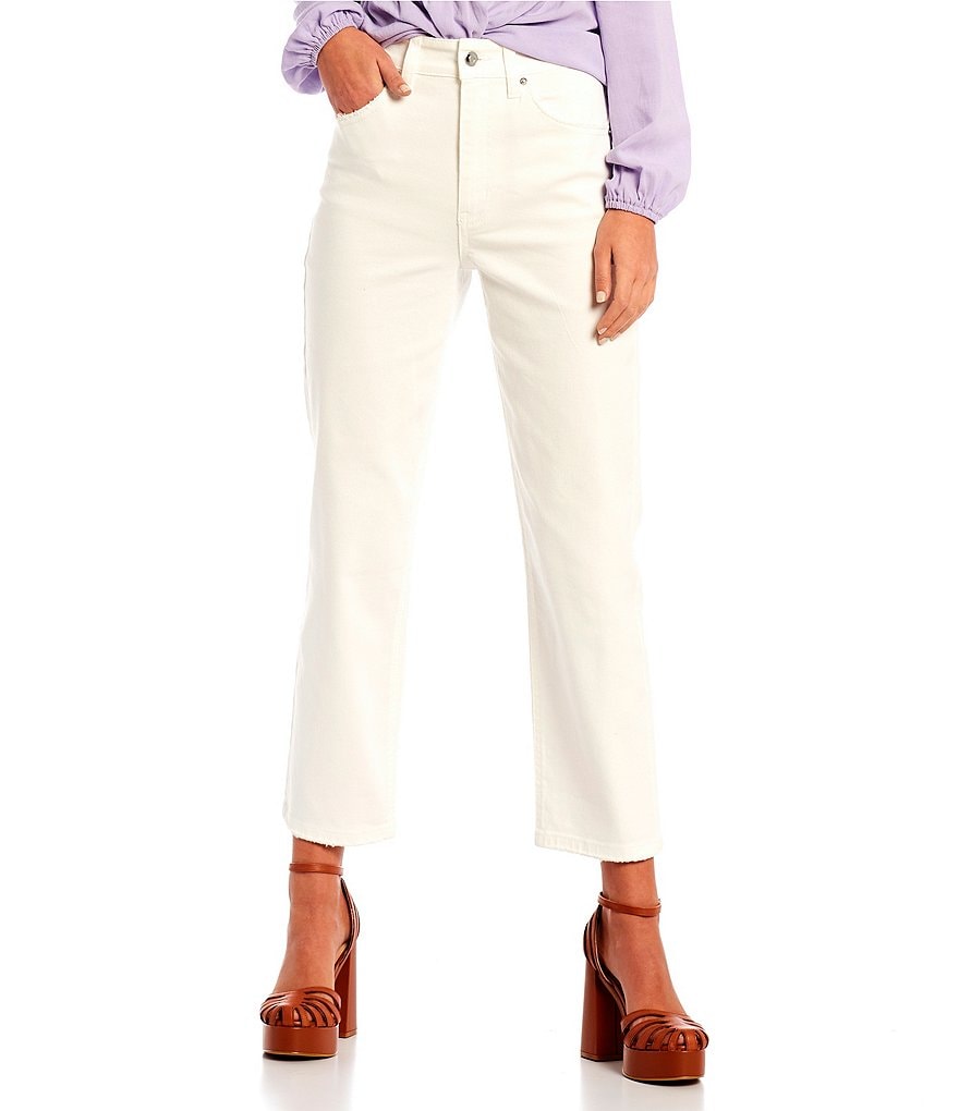 Укороченные прямые джинсы до щиколотки с высокой посадкой Copper Key, белый цена и фото