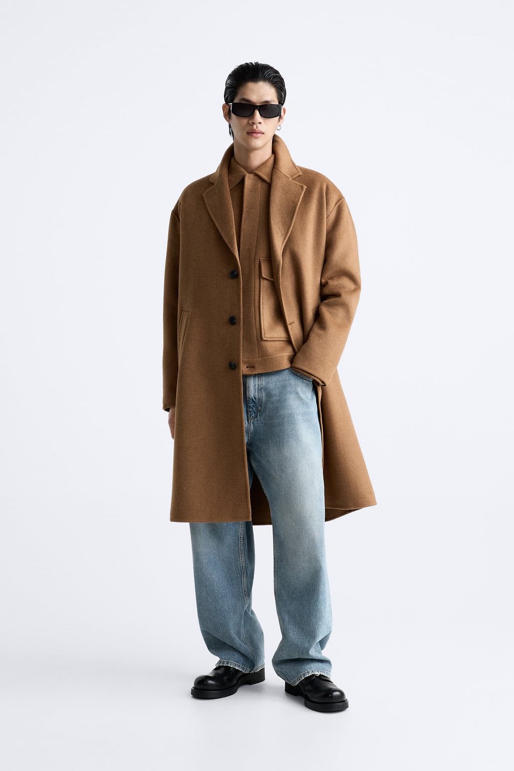 

Двустороннее пальто из смесовой шерсти ZARA, кэмел