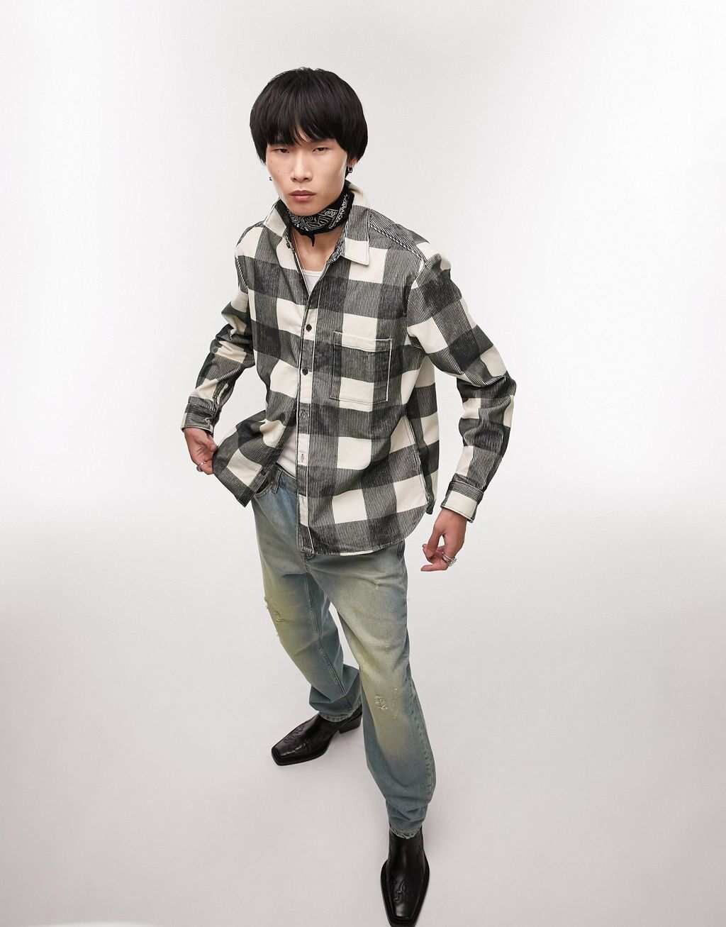 

Рубашка в вельветовую клетку цвета хаки Topman