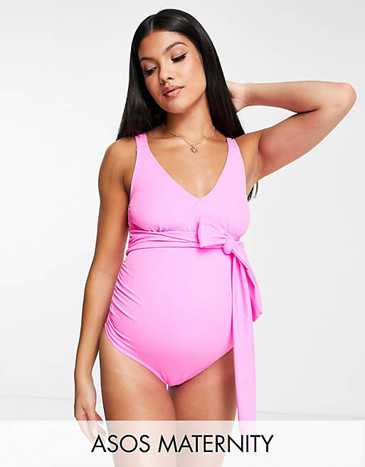 

Ярко-розовый купальник с запахом ASOS DESIGN Maternity