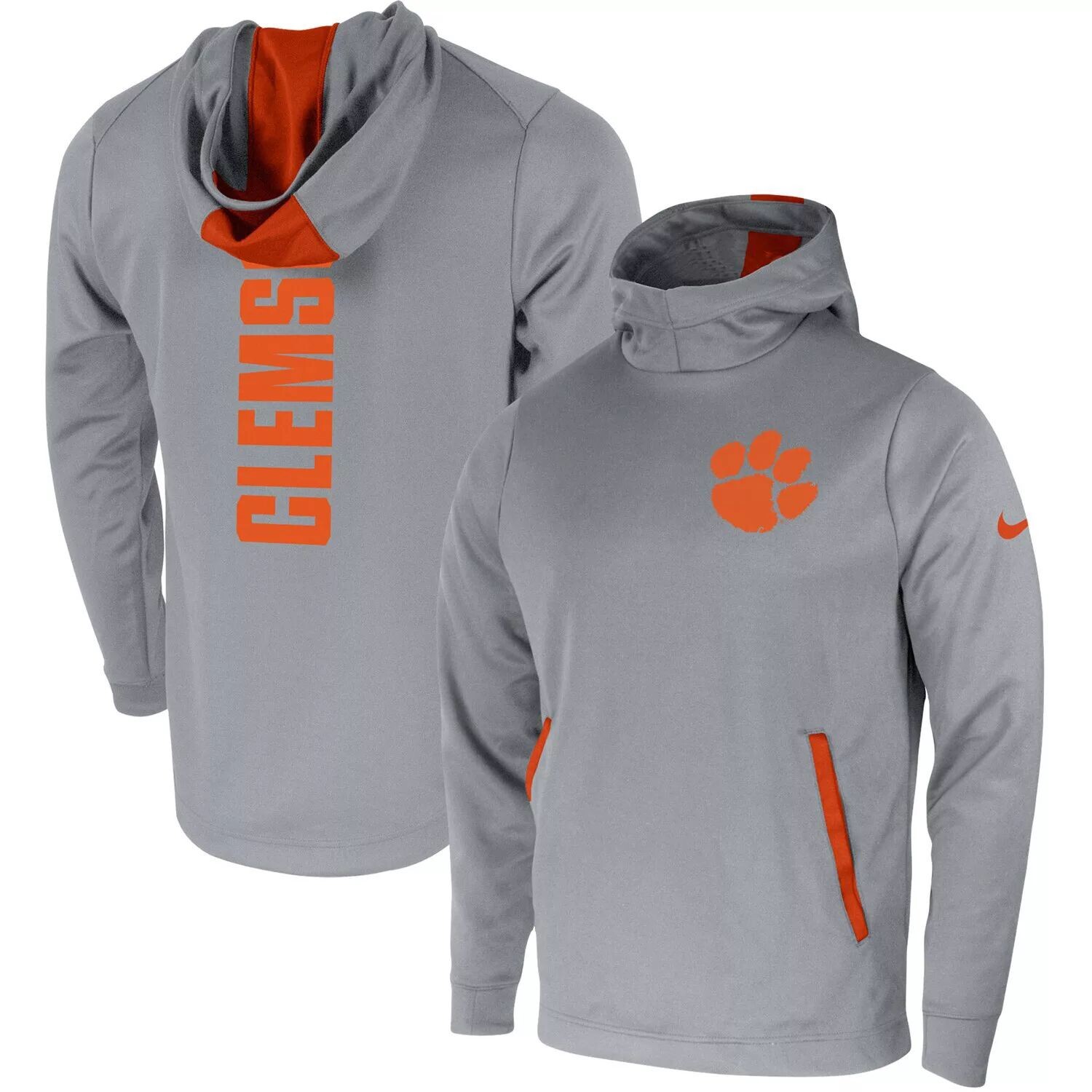 

Мужской серый пуловер с капюшоном Clemson Tigers 2-Hit Performance Nike