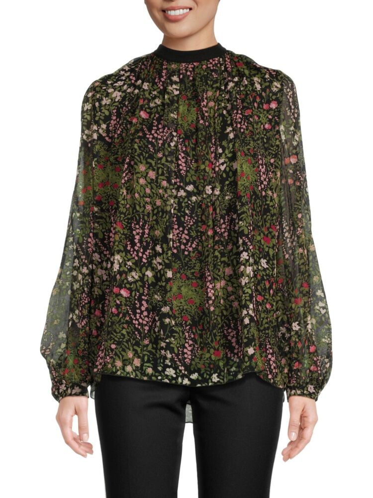 

Шелковая блузка с цветочным принтом Giambattista Valli, цвет Black Rose