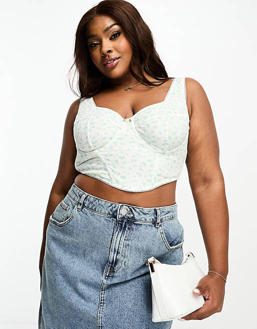 

Белый хлопковый корсет в рубчик на косточках ASOS DESIGN Curve Edie