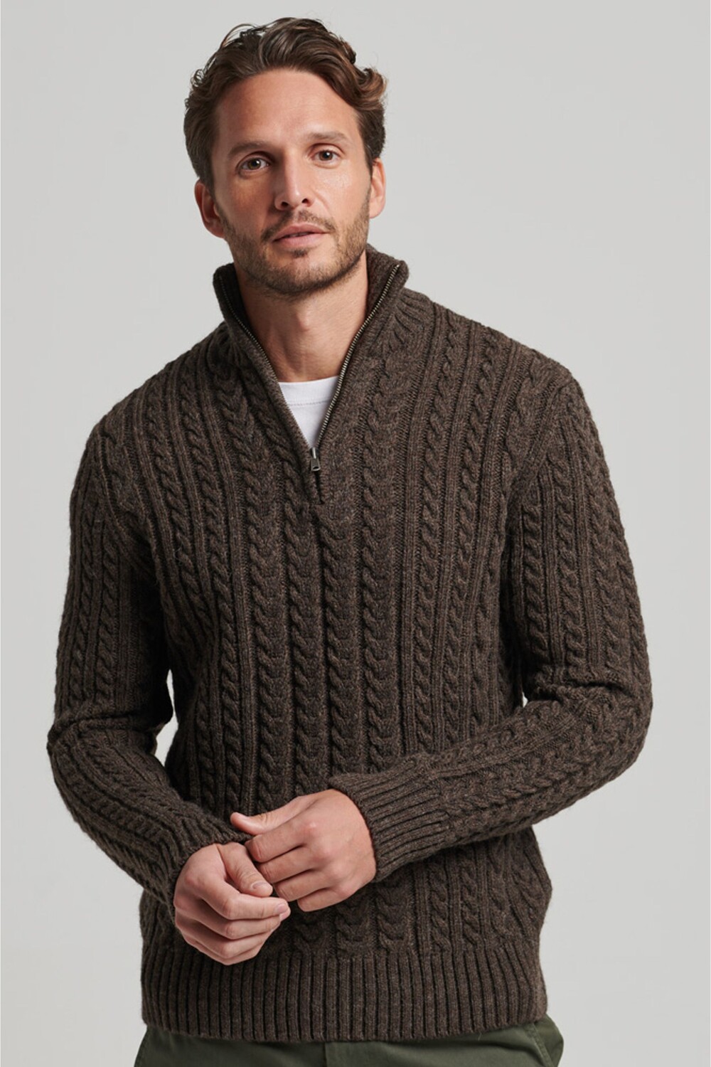 

Свитер Henley из смесовой шерсти Superdry, коричневый