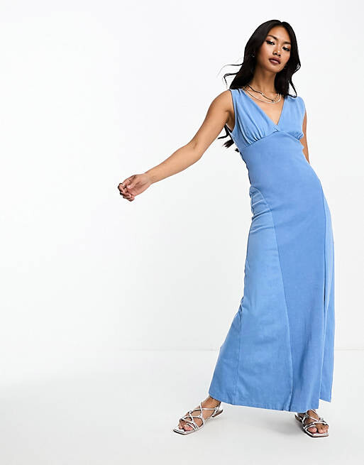 

Голубое чайное платье миди со швом на груди ASOS DESIGN