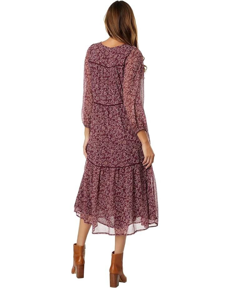

Платье Lucky Brand Long Sleeve Peasant Tiered Maxi Dress, цвет Burgundy Multi