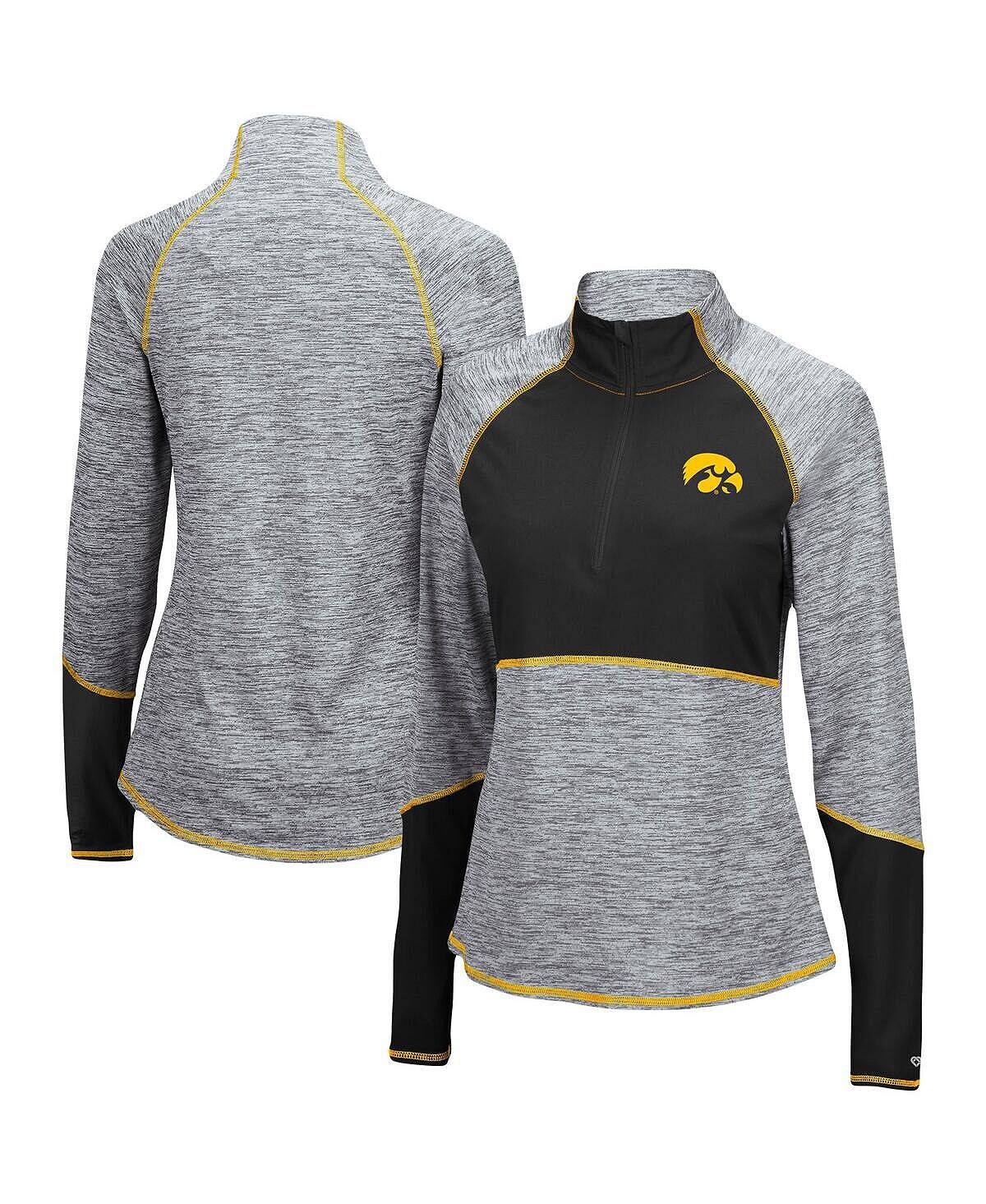 

Женский топ с застежкой-молнией на четверть и серо-серым цветом Iowa Hawkeyes Space-Dye, черный Colosseum