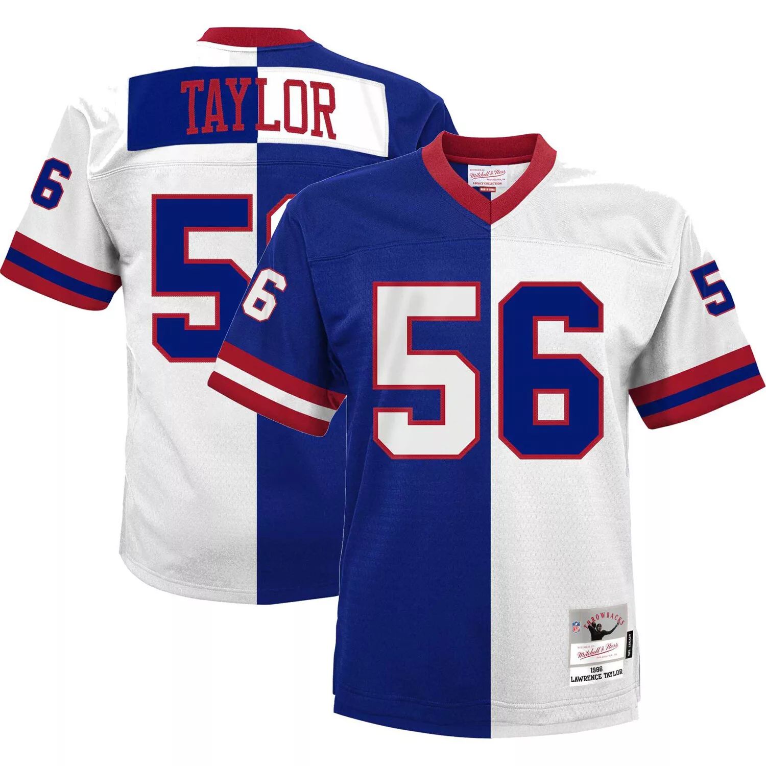 Мужская футболка Mitchell & Ness Lawrence Taylor Royal/White New York Giants Big & Tall Split Legacy Retired Player, реплика Джерси