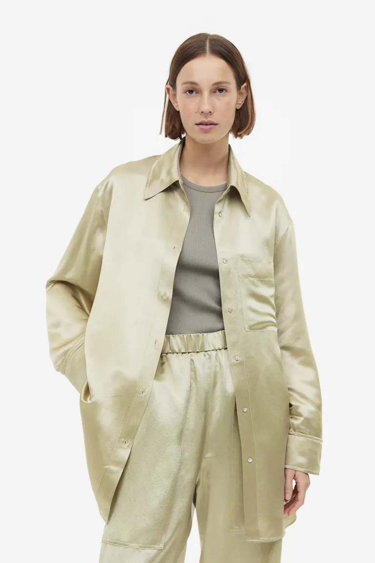 

Рубашка из смесового шелка H&M, зеленый