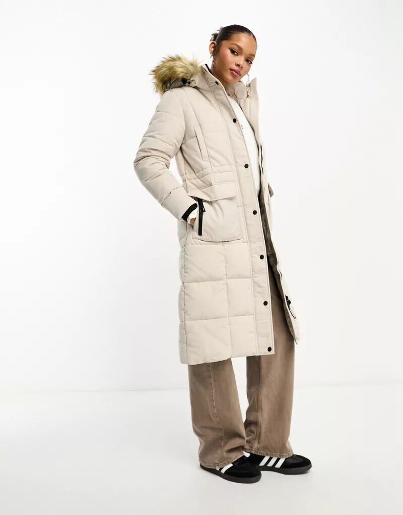 

Длинное стеганое пальто серого цвета шато Superdry Everest