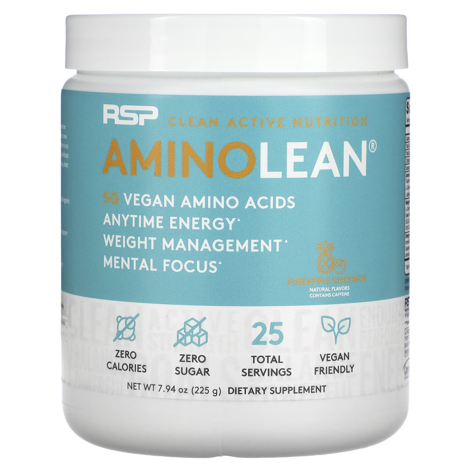 

AminoLean, Основные веганские аминокислоты, ананас и кокос, 7,94 унции (225 г), RSP Nutrition