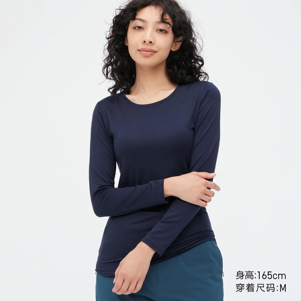 

Женская футболка Uniqlo HEATTECH с круглым вырезом, темно-синий