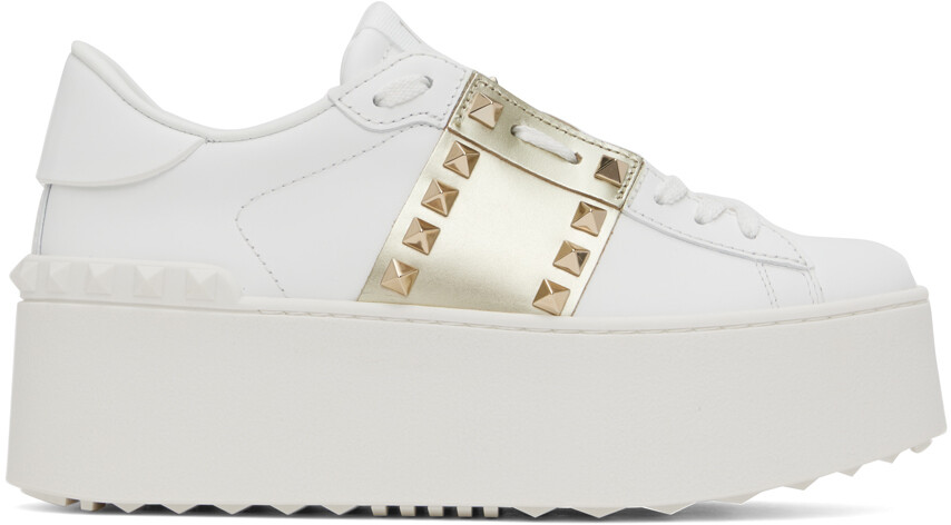 

Бело-золотые кроссовки Valentino Garavani Rockstud Untitled, Желтый
