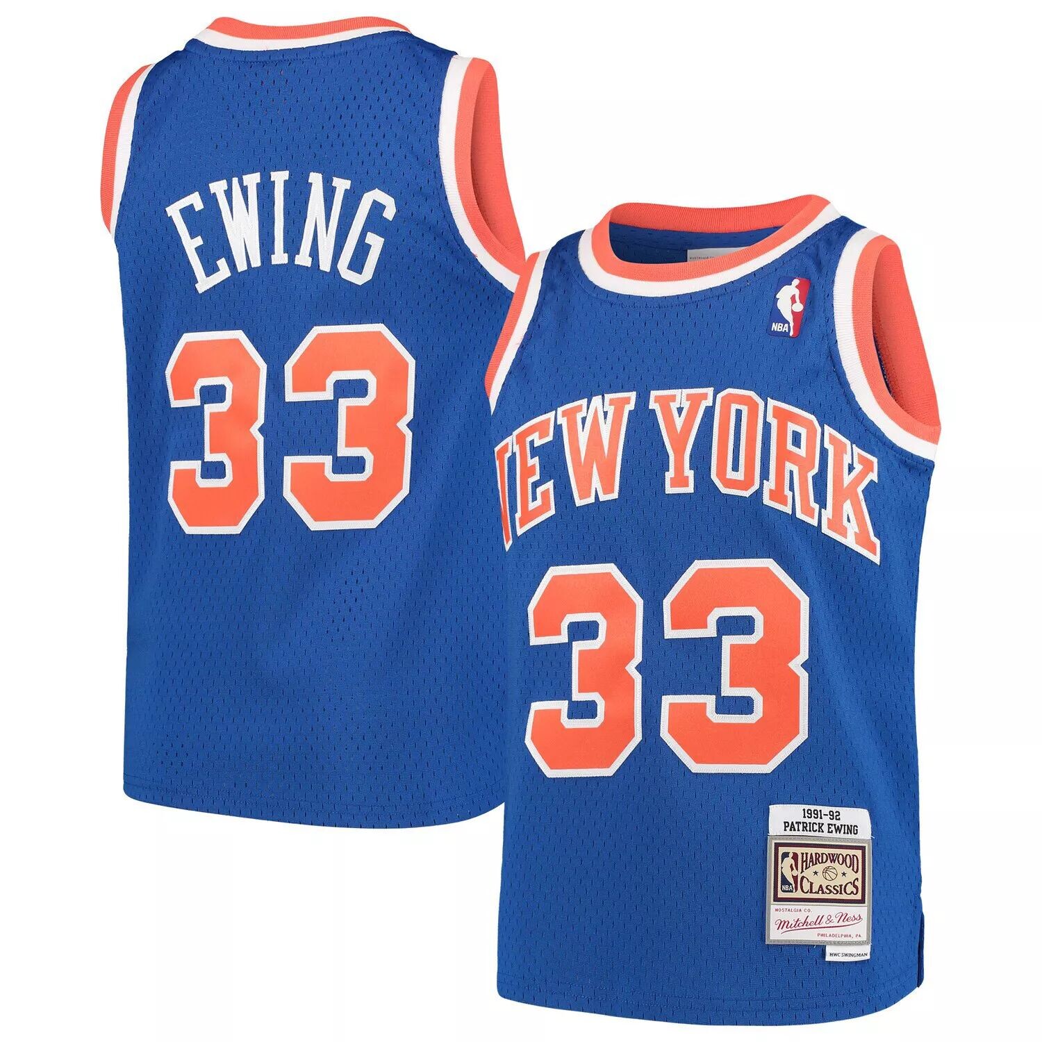 

Молодежная футболка Mitchell & Ness Патрик Юинг Blue New York Knicks Hardwood Classics Swingman Throwback Джерси Unbranded