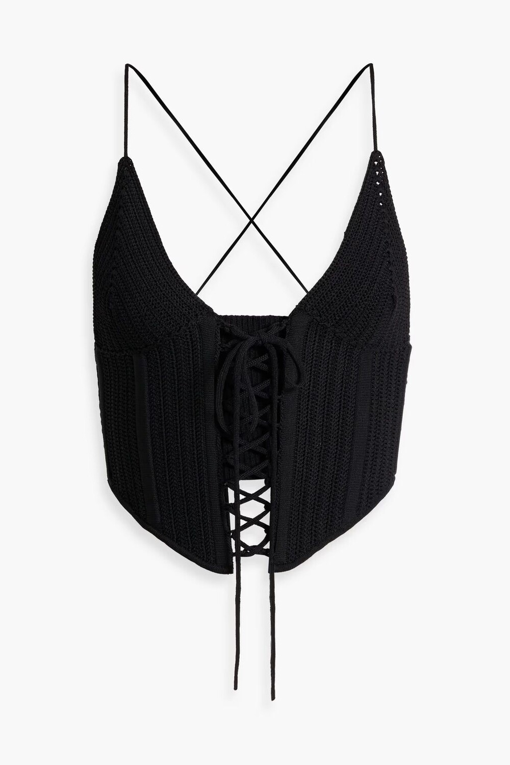 

Укороченный топ на шнуровке, связанный крючком Dion Lee, черный