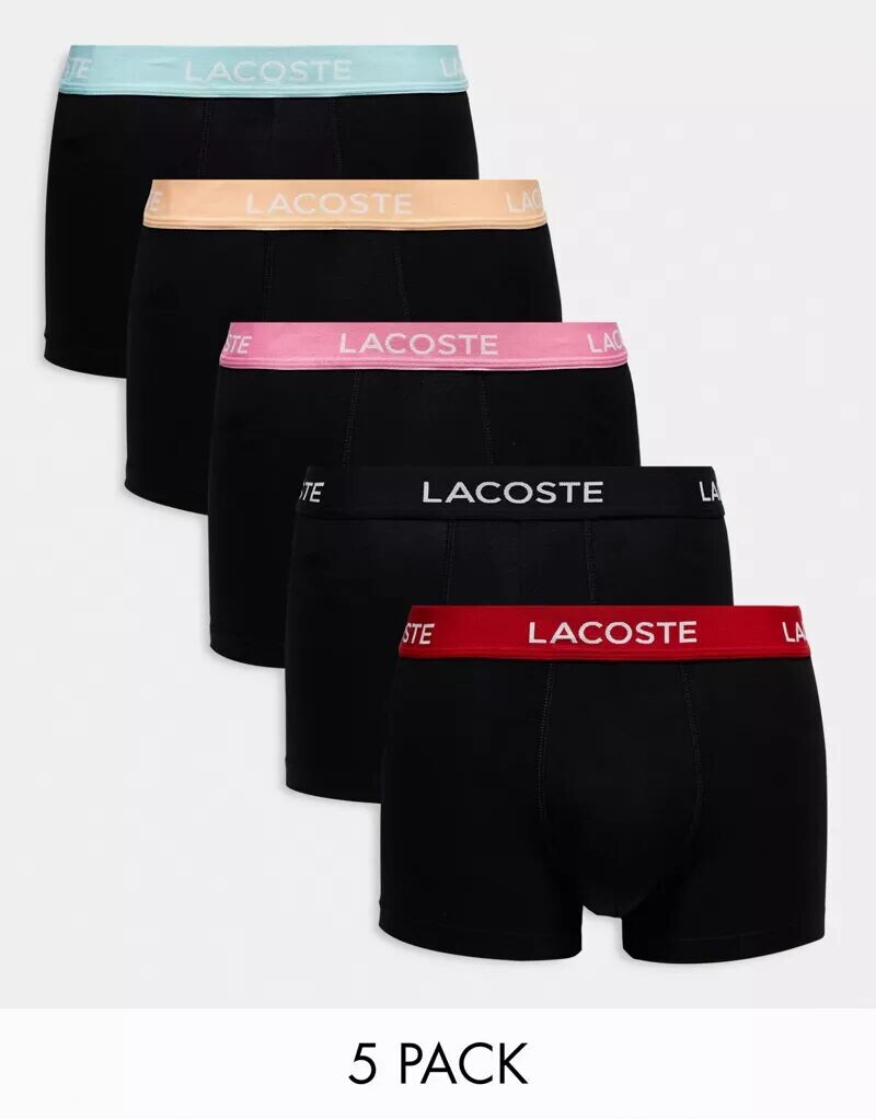 

Комплект из 5 черных трусов Lacoste с контрастным поясом
