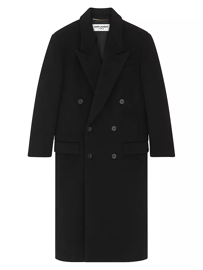 цена Длинное Шерстяное Пальто Saint Laurent, черный