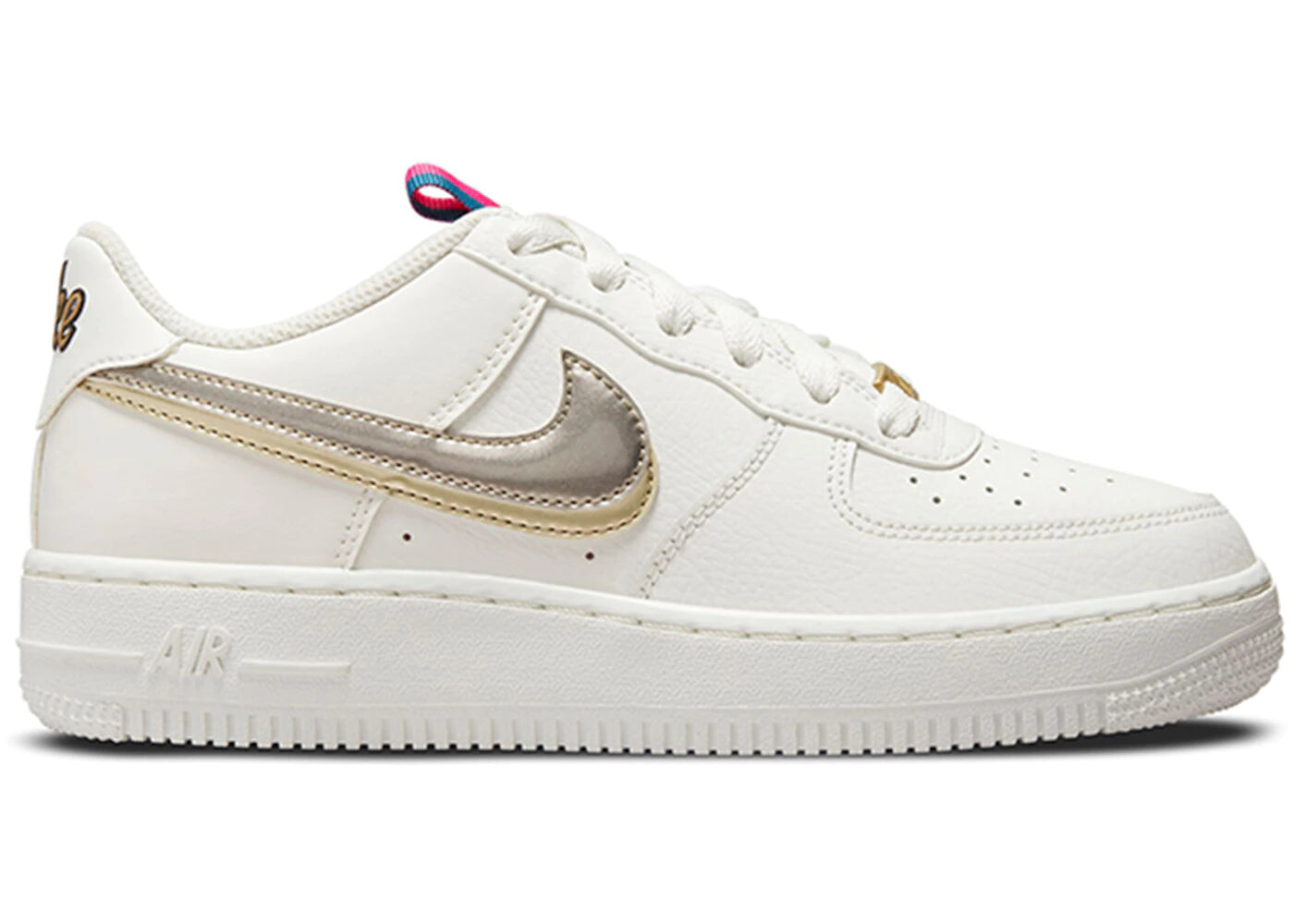 

Кроссовки подростковые Nike Air Force 1 LV8 Double Swoosh Silver Gold
