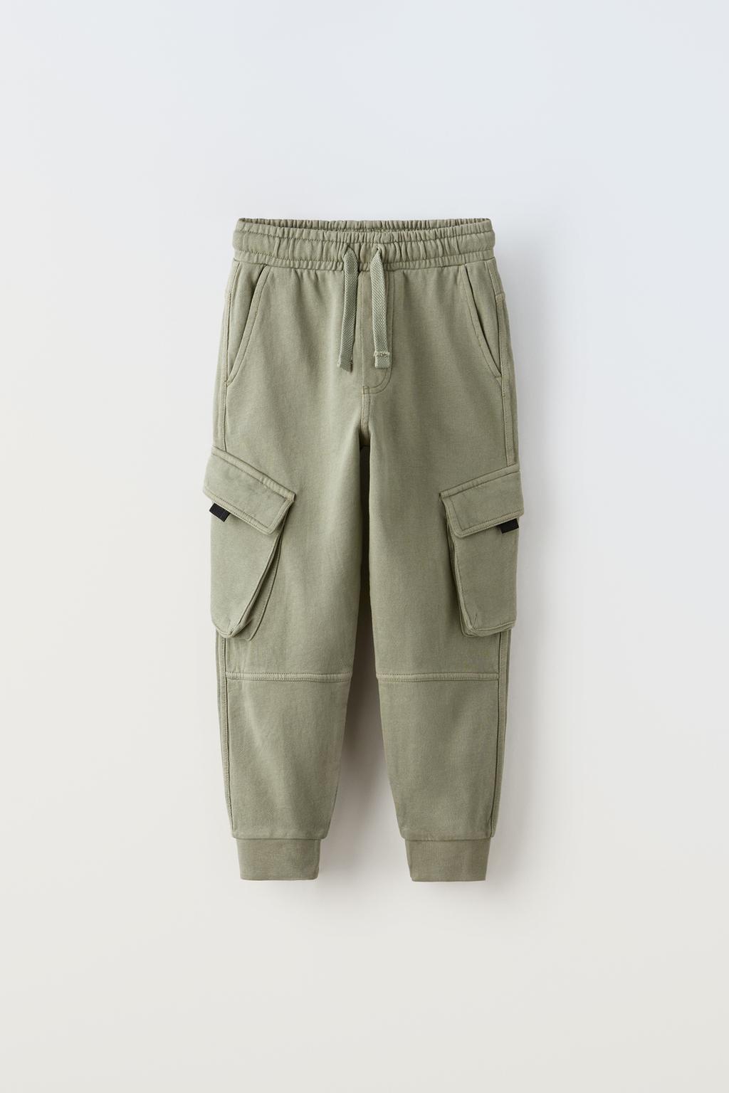 Плюшевые брюки-карго ZARA, средне-зеленый плюшевые брюки со слоганом zara средне синий