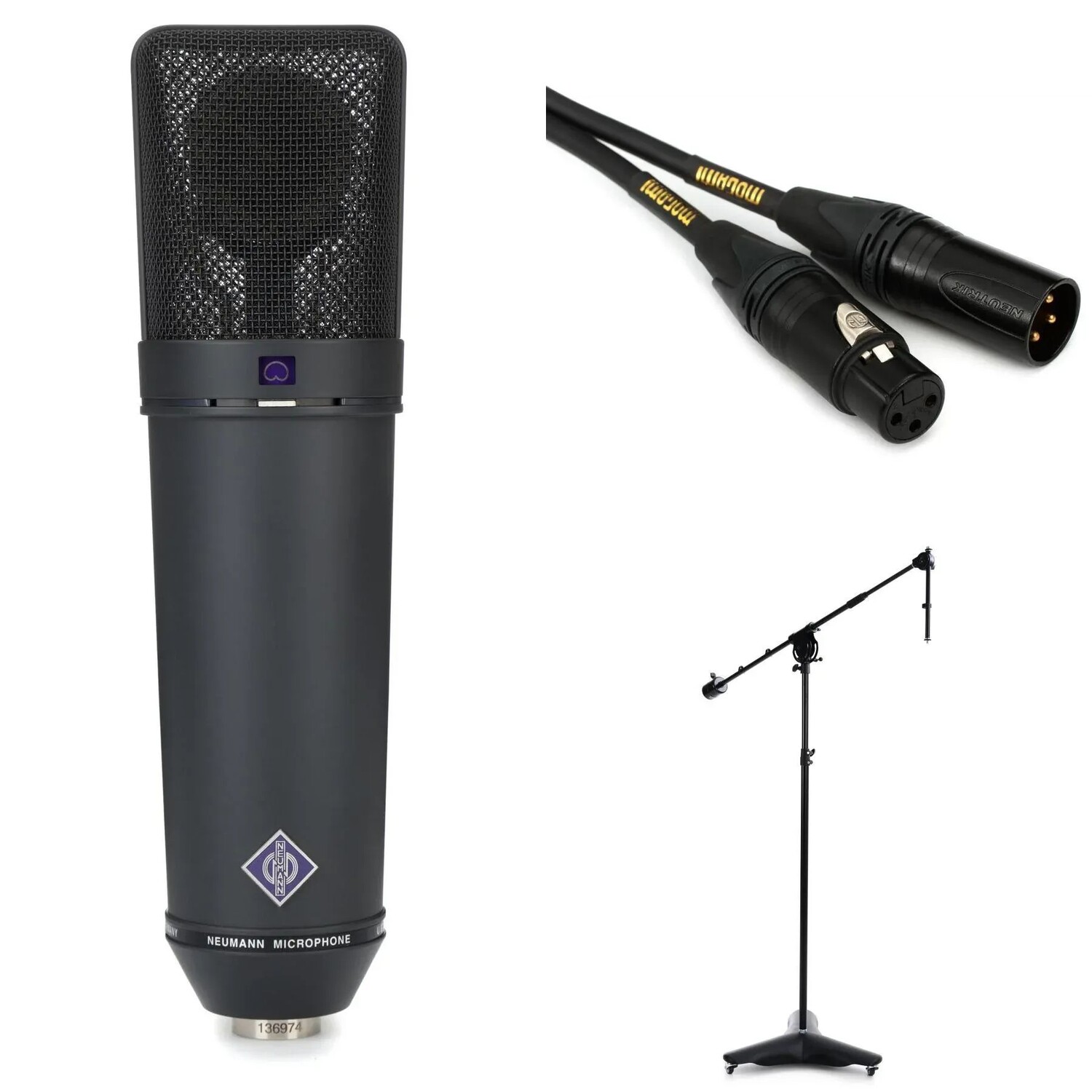 

Neumann U 87 Ai Set — комплект конденсаторного микрофона с большой диафрагмой, подставкой и кабелем — матовый черный