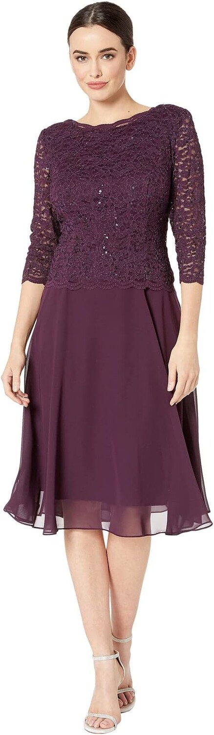 

Кружевное платье чайной длины с пайетками Alex Evenings, цвет Deep Plum
