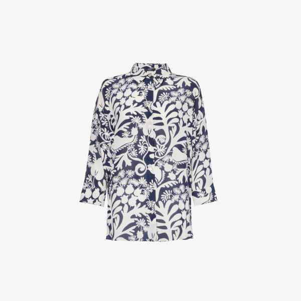

Рубашка свободного кроя из шелкового крепа с цветочным принтом Weekend Max Mara, синий