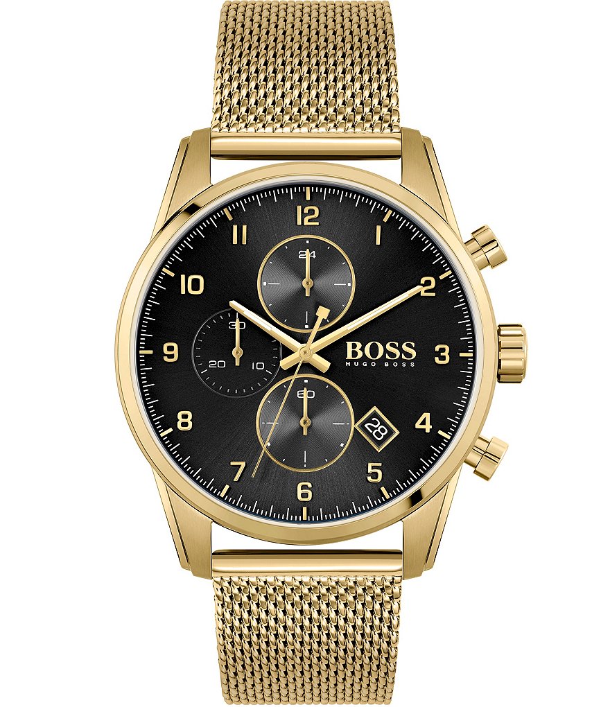 Мужские часы Hugo Boss Skymaster с хронографом и сетчатым браслетом, золотой часы наручные expose hugo золотой