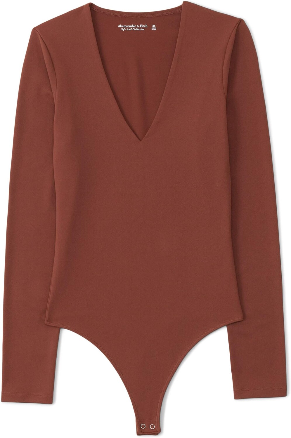 

Бесшовное боди с длинными рукавами и V-образным вырезом Abercrombie & Fitch, цвет Cherry Mahogany