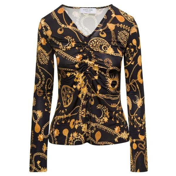 

Футболка blouse with all-over graphic print and gathe Marine Serre, черный