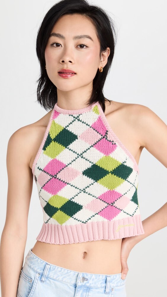 

Топ GANNI Graphic Cotton Halterneck, разноцветный