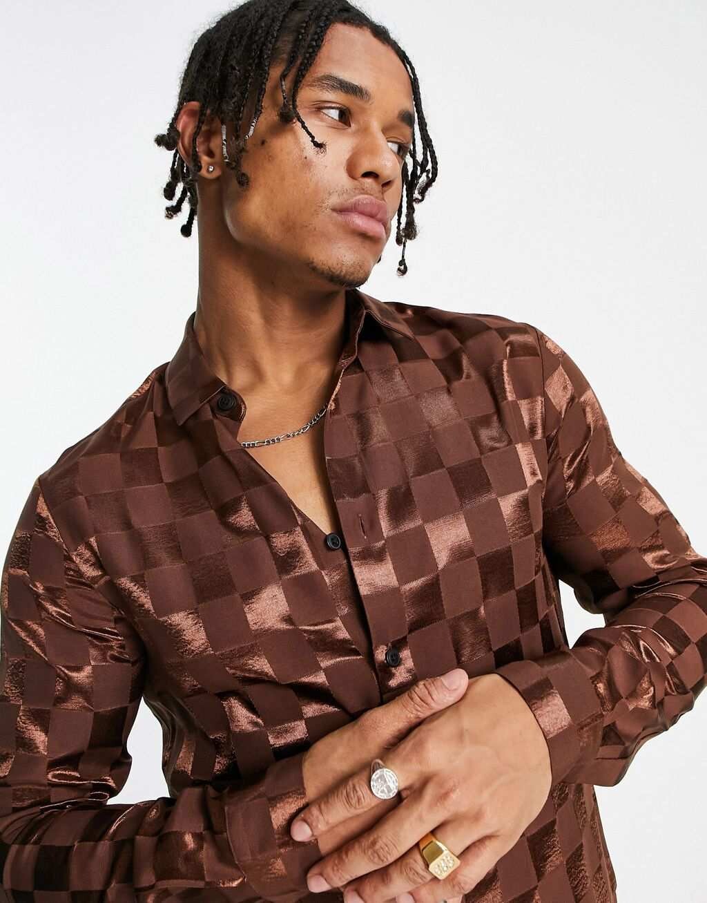 

Рубашка из атласного жаккарда в шахматную клетку ASOS DESIGN Regular