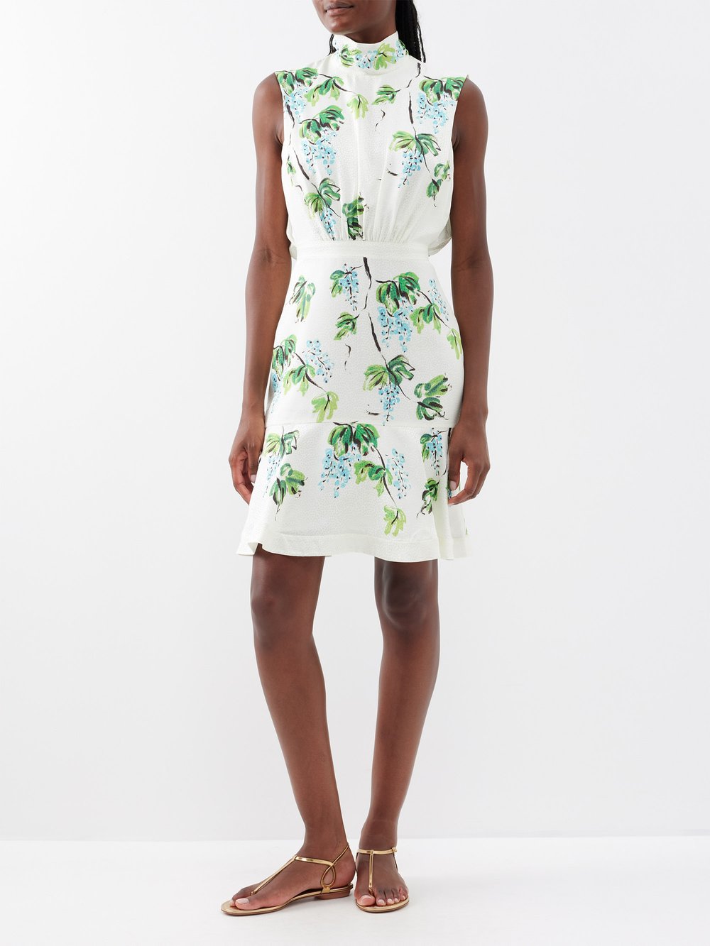 Шелковое платье fleur с ботаническим принтом и открытой спиной Saloni, зеленый цена и фото