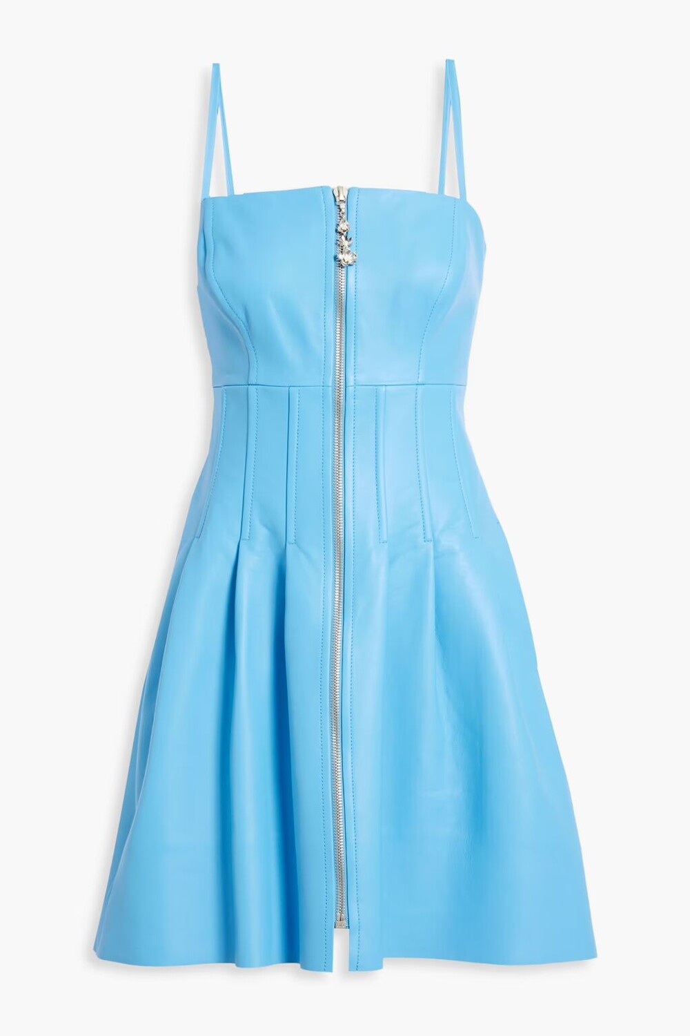 

Плиссированное кожаное мини-платье Oscar De La Renta, лазурный