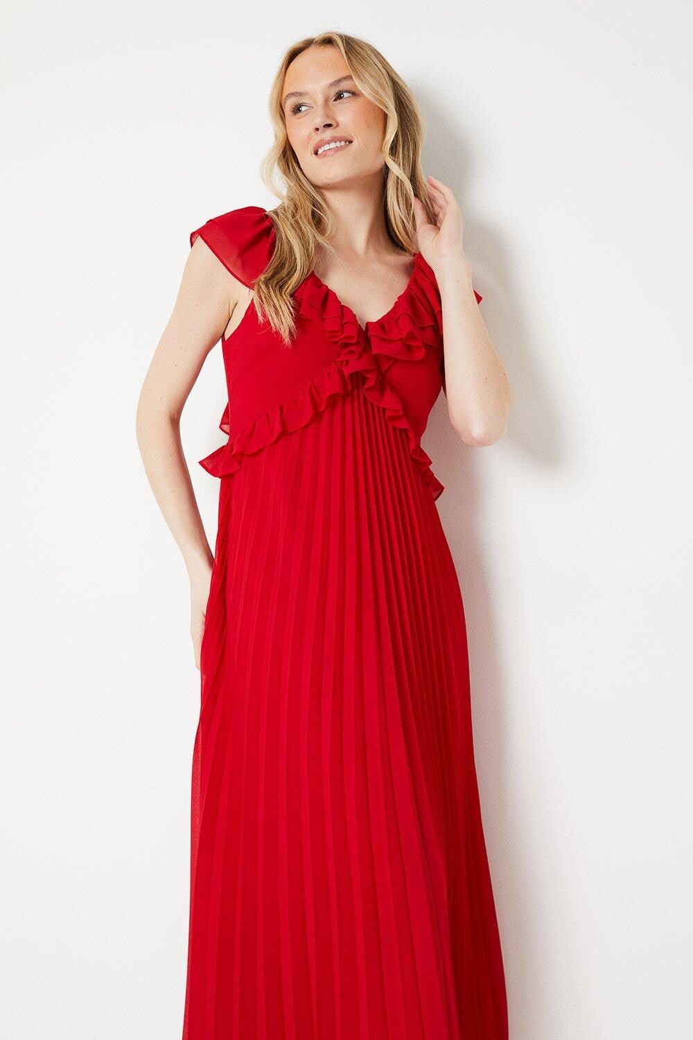 

Плиссированное шифоновое платье-миди с оборками Dorothy Perkins, красный