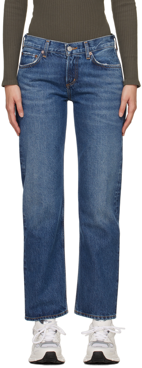 Синие янтарные джинсы Agolde, цвет Milestone новинка весна лето 2023 модные мужские джинсы с эффектом потертости воды облегающие универсальные небольшие синие джинсы
