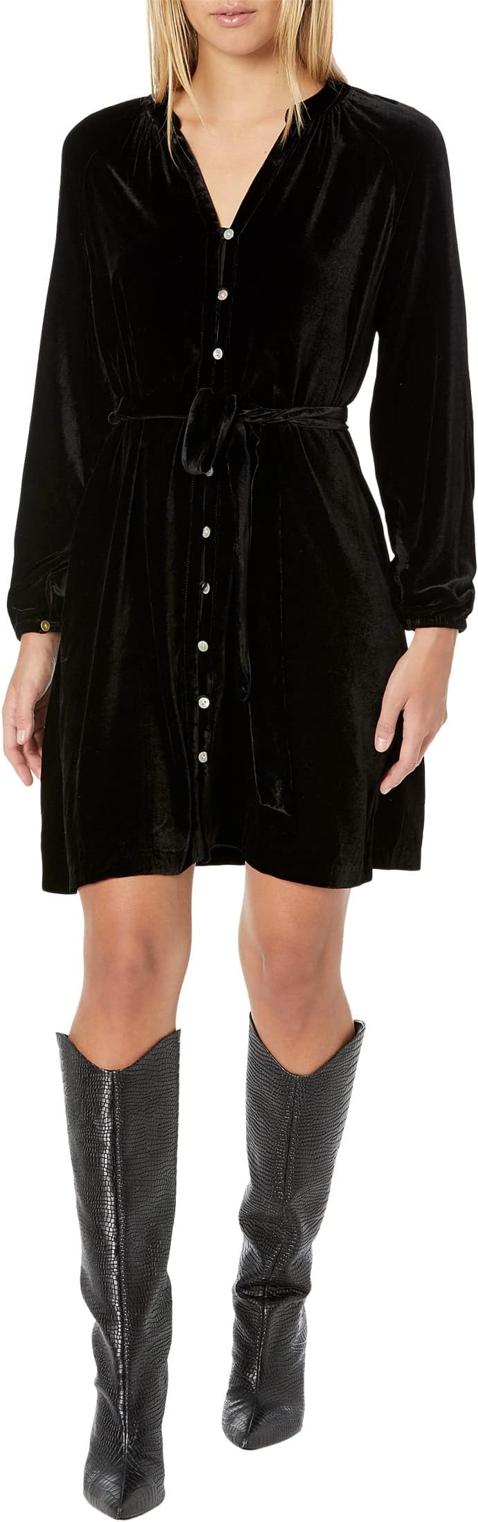 Винтажное шелковое бархатное платье Наоми Faherty, цвет Moonlit Black