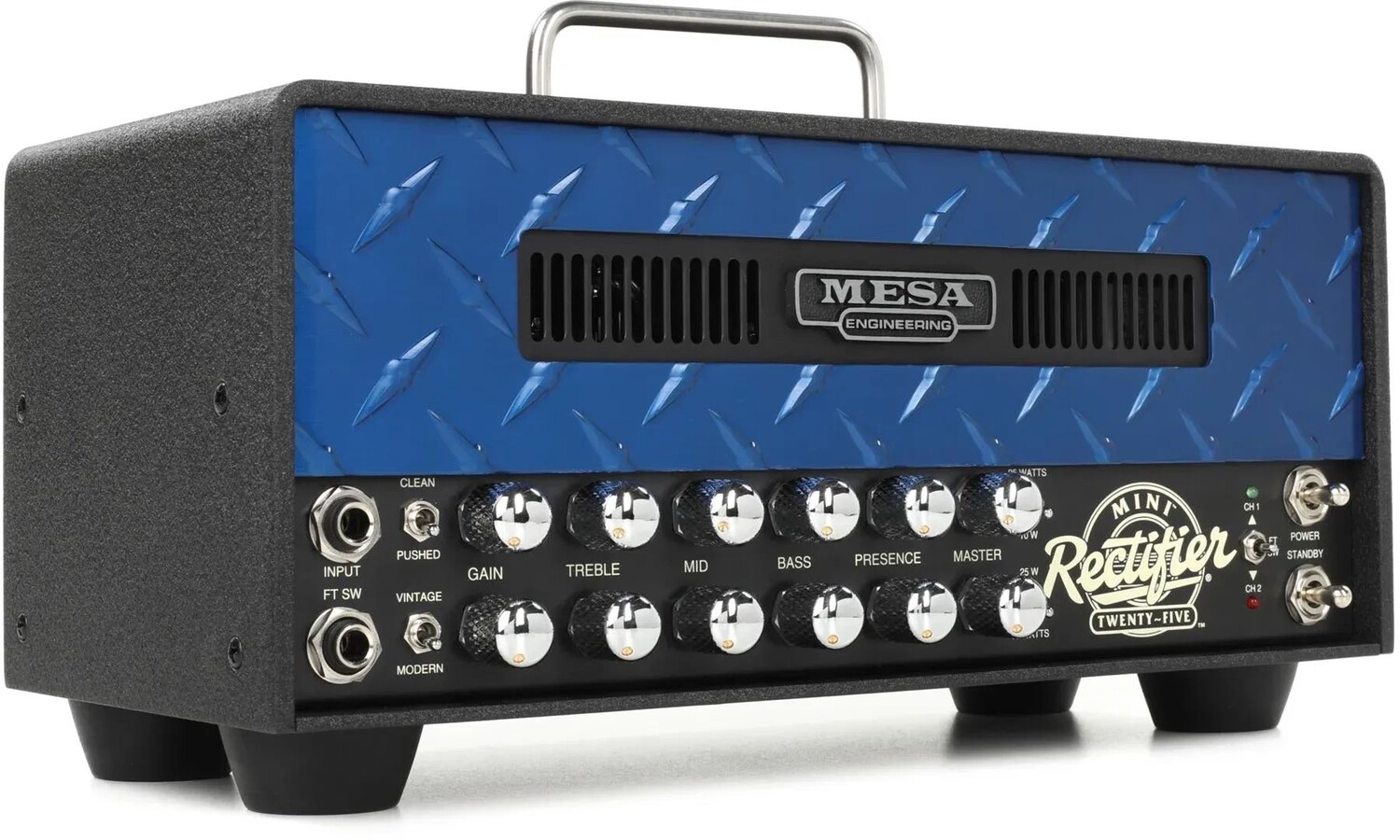 

Мини-выпрямитель Mesa/Boogie 25 — ламповая головка мощностью 25 Вт — лицевая панель Blue Diamond