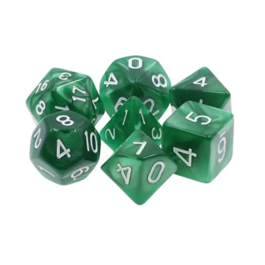 

Набор Poly — зеленый жемчуг с серебром и белым (7), Dice Sets - Resin/Acrylic - Blue, Green, & Purple (Foam Brain Games)