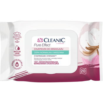 цена Салфетки для снятия макияжа Cleanic Pure Effect для нормальной и комбинированной кожи, 20 шт.