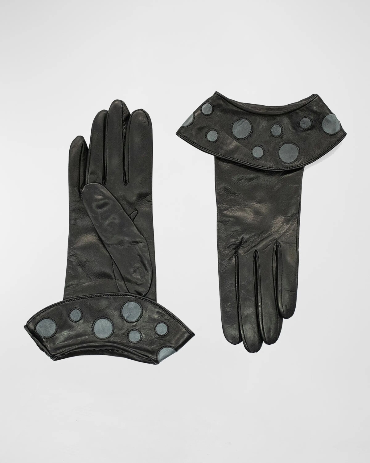 

Сложенные кожаные перчатки в горошек с манжетами Portolano, цвет Black/Iron Grey