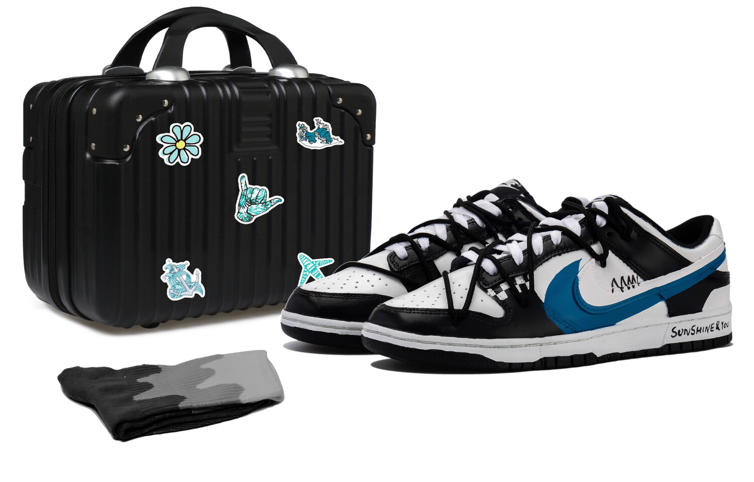 

Кроссовки Nike Dunk Skateboarding Shoes Men Low-top Black/white/blue, черный
